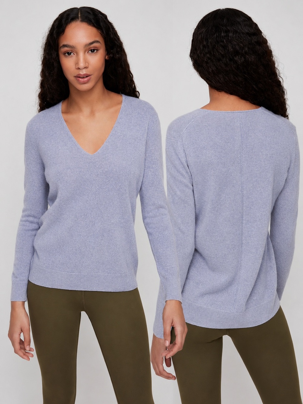 The Group by Babaton Luxe Cashmere V-Neck Sweater in Heathered Light Blue